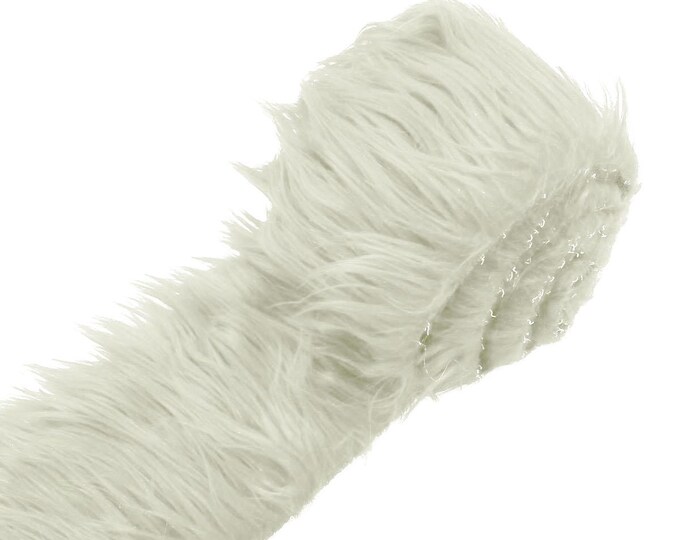 Ivory Long Pile Soft Faux Fur Fabric STRIP for Fur suit, Cosplay Costume, Photo Prop, Trim, Throw Pillow, Crafts.