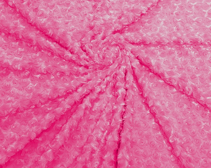 Fuchsia  58" Wide Minky Swirl Rose Blossom Ball Rosebud Plush Fur Fabric Polyester