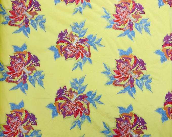 Yellow - Multi Floral Jacquard Satin, Sold by The Yard.