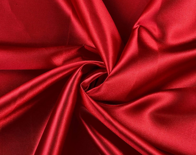 Apple Red Charmeuse Bridal Solid Satin Fabric for Wedding Dress Fashion Crafts Costumes Decorations Silky Satin 58” Wide Sold By The Yard.