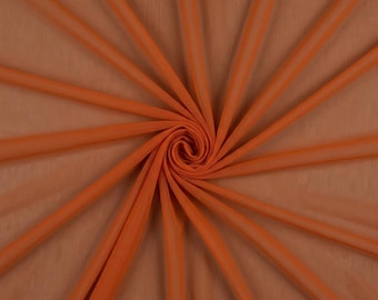 Burnt Orange Stretch Mesh Fabric by Yard, Sheer Tulle Fabric, Rust Spandex Net Fabric for Dresses, Fall Sewing, Dancewear, DIY Material