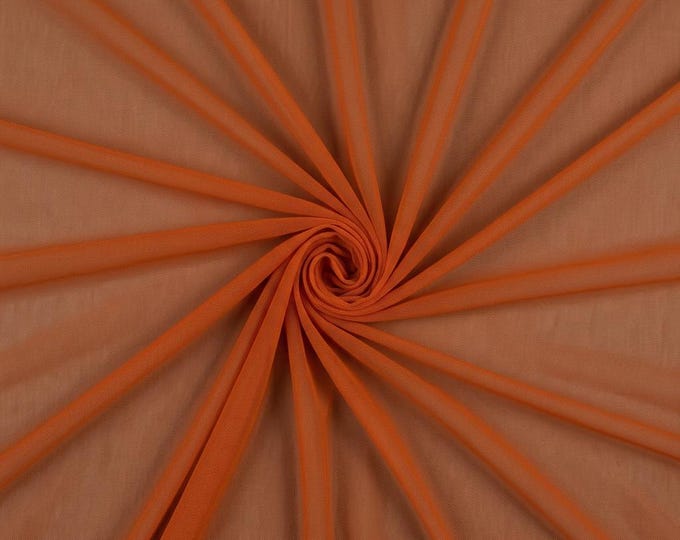 Burnt Orange Stretch Mesh Fabric by Yard, Sheer Tulle Fabric, Rust Spandex Net Fabric for Dresses, Fall Sewing, Dancewear, DIY Material