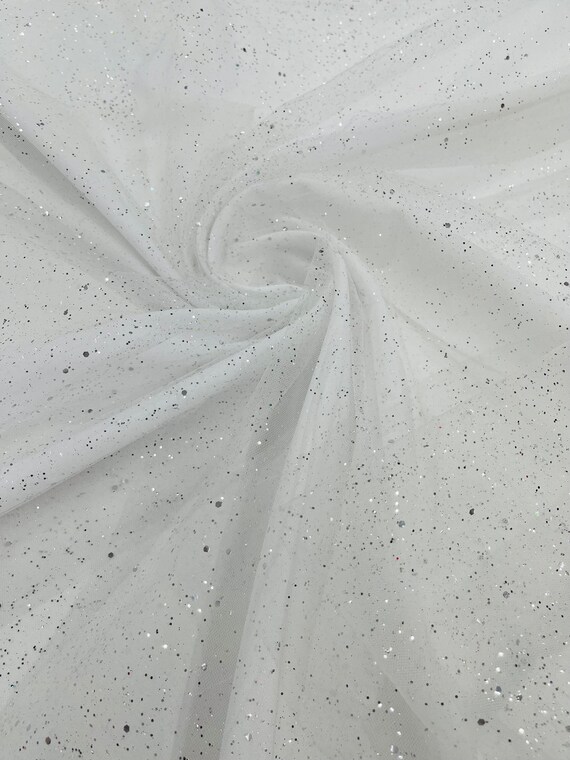 White/silver Sparkle Tulle Glitter With Sequin Fabric