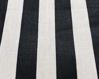 Black on White 60" Wide by 1" Stripe Poly Cotton Fabric Sold By The Yard.
