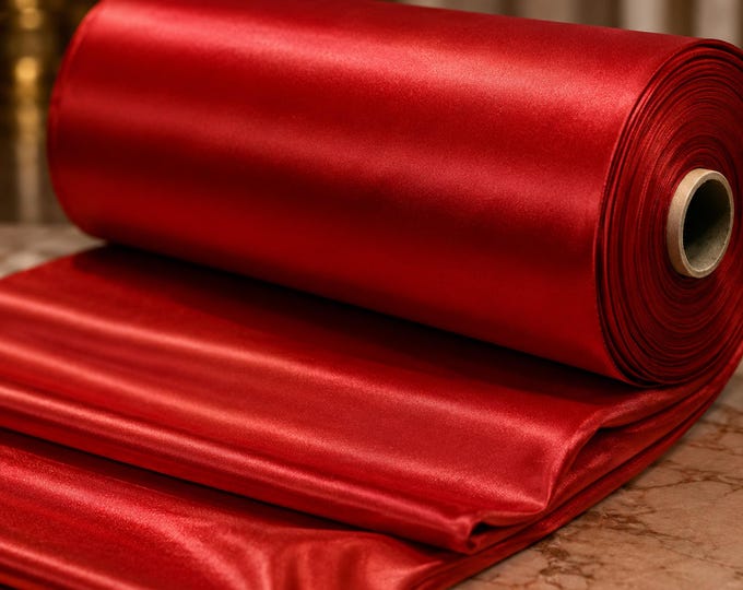 Red Heavy Shiny Satin Stretch Spandex Fabric 58" Wide, Prom Dress Wedding Gown Apparel Fabric By The Yard