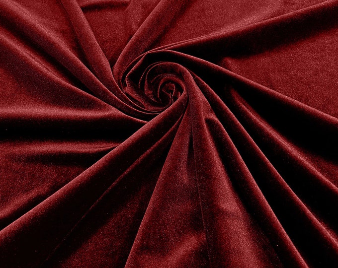 Apple Red 60" Wide 90% Polyester 10 percent Spandex Stretch Velvet Fabric for Sewing Apparel Costumes Craft, Sold By The Yard.