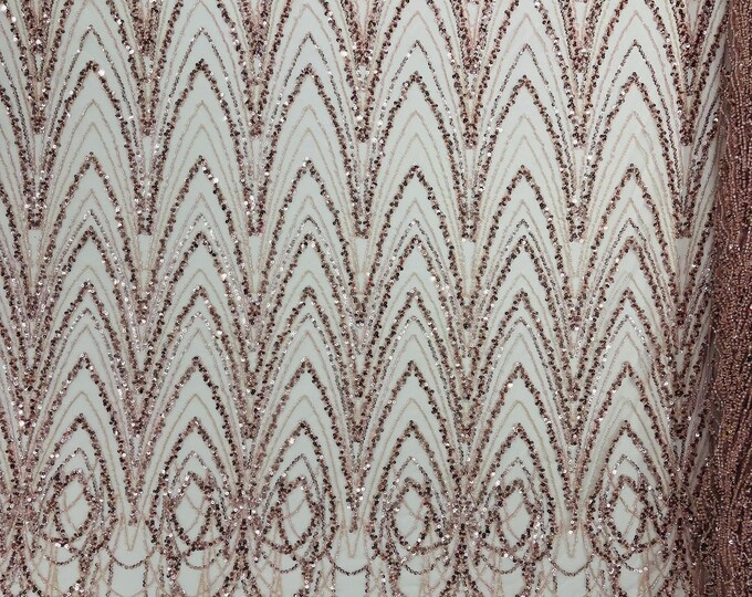 Blush - Luxury Chain Geometric Beaded Lace, By The Yard.