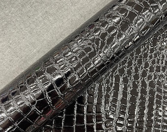 Black Faux Crocodile Vinyl Embossed 3D Scales-Faux Leather-Sold By Yard