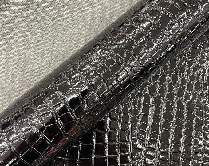 Black Faux Crocodile Vinyl Embossed 3D Scales-Faux Leather-Sold By Yard