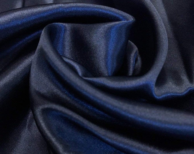 Navy Blue 58-59" Wide - 96 percent Polyester, 4% Spandex Light Weight Silky Stretch Charmeuse Satin Fabric by The Yard.