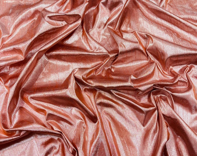 Orange Metallic Polyester Dupioni Faux Silk Fabric | 55" Wide Wedding, Home Decor.
