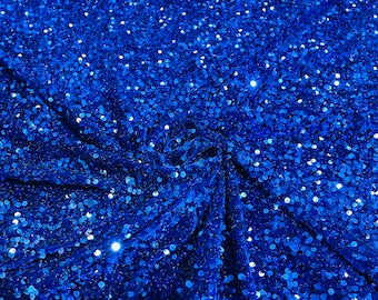 Royal Blue All-Over 5mm Shiny Sequins Stretch Velvet 54" Wide.