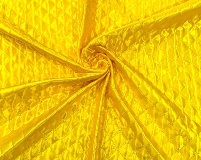 Yellow Quilted Satin Fabric | Diamond Pattern, 58" Wide