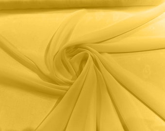Yellow 58/60" Wide 100% Polyester Soft Light Weight, Sheer, See Through Chiffon Fabric/ Bridal Apparel | Dresses | Costumes/ Backdrop