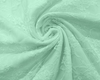 Mint Green Floral Vintage 4-Way Stretch Lace Fabric| 58" Wide| Costume| Apparel| by the yard.