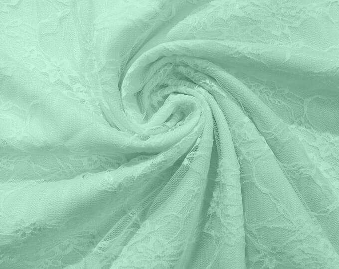 Mint Floral Vintage 4-Way Stretch Lace by the yard.