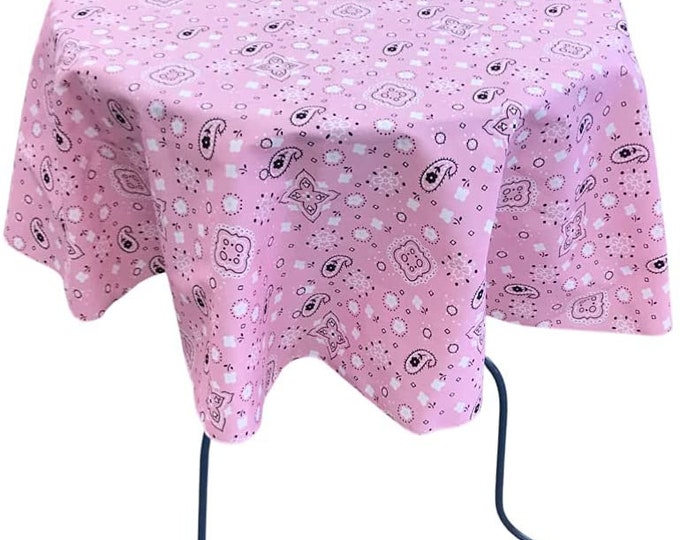 New Creations Fabric & Foam Inc, Round Print Poly Cotton Tablecloth (Bandanna Pink , Choose Size Below