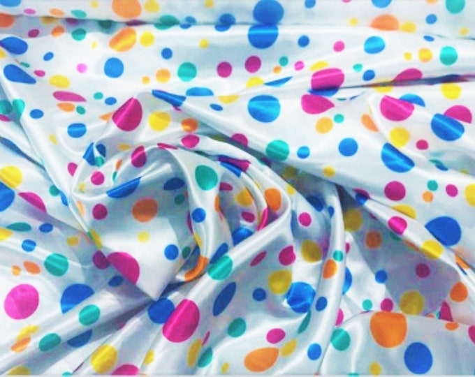 New Creations Fabric & Foam Inc, 60" Wide 100% Polyester Multi Color Polka Dot Soft Charmeuse Satin Fabric