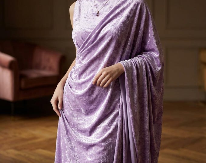 Lilac Crushed Panne Velvet Fabric by Yard, Stretch Velour Fabric, 58 Inch Wide, Costume Dance Dress Velvet, Soft Shimmer Apparel Fabric