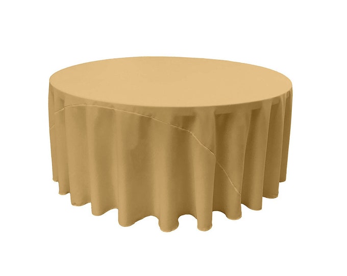 Gold - Solid Round Polyester Poplin Tablecloth With Seamless.