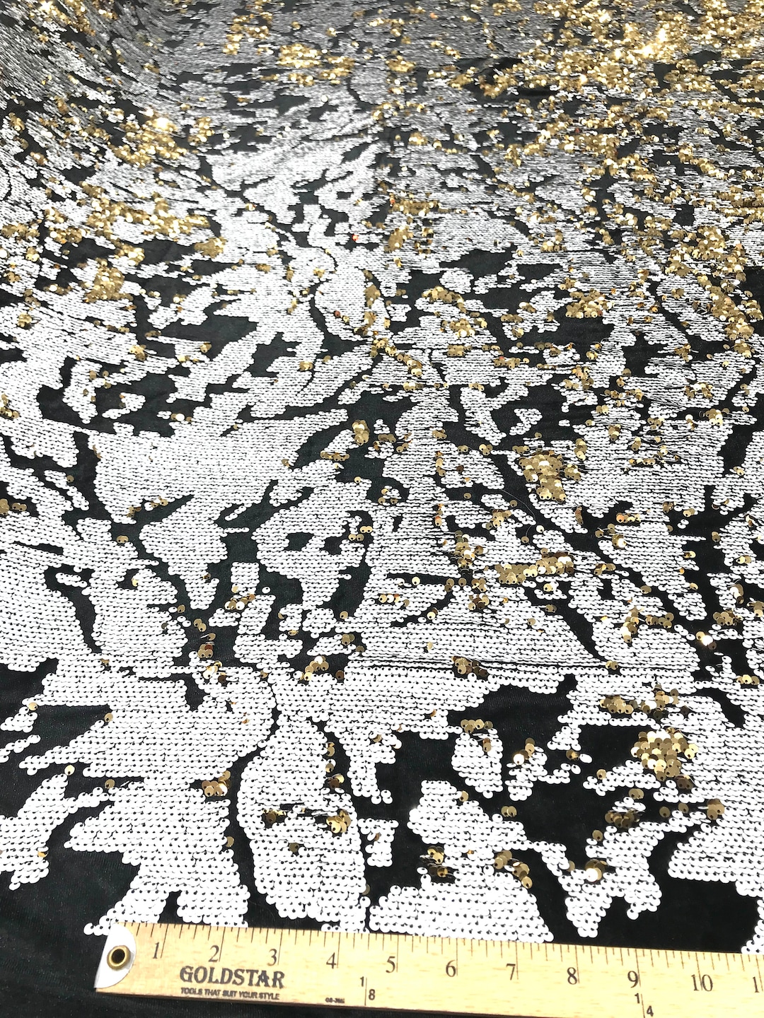Sequins Flip Two Tone Camouflage Design on a Black Stretch Velvet, Sold by the Yard. Aqua/Pink/Gold main image 0