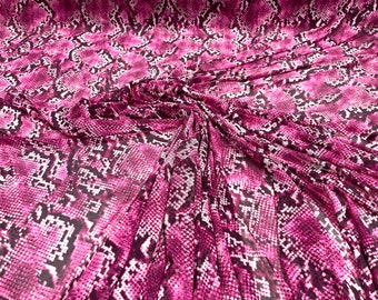 Fuchsia/ Black sheer  snake design on a power mesh 4-way stretch 58"-Sold by the yard.