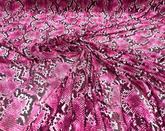 Fuchsia/ Black sheer  snake design on a power mesh 4-way stretch 58"-Sold by the yard.