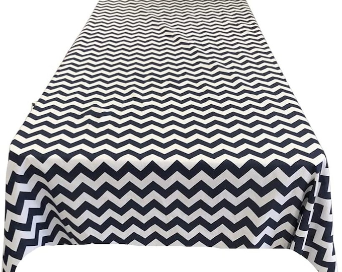 New Creations Fabric & Foam Inc, Chevron / Zig Zag Print Poly Cotton Tablecloth (White/ Black Choose Size Below