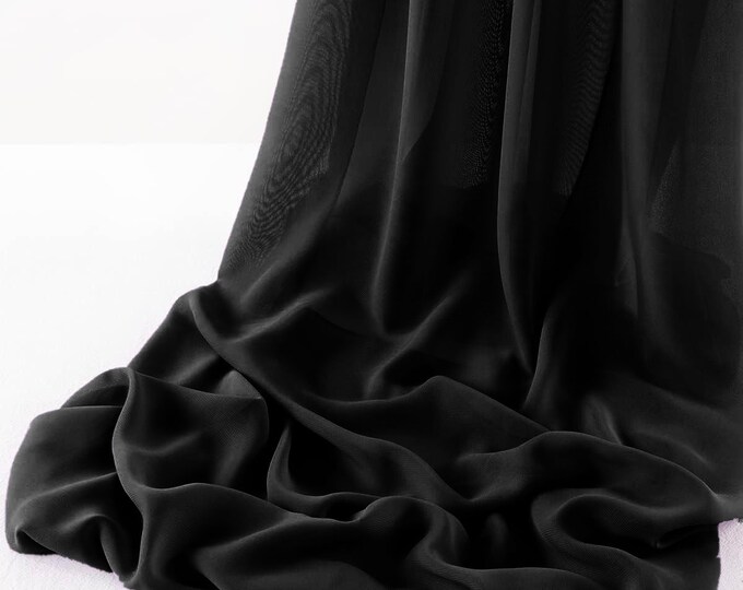 Black 5 Yards Chelsea Wool Dobby Chiffon Fabric/58" Wide Sheer Fabric/Solid Color Draping Fabric for Wedding Party Easter Backdrop.