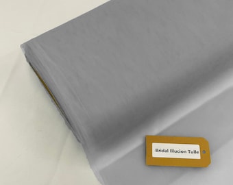 Silver - Bridal Illusion Tulle 108"Wide Polyester Premium Tulle Fabric Bolt.