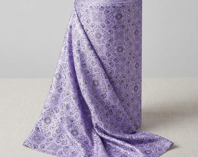 Lilac Metallic Bandanna Print Stretch Tricot Spandex Fabric by the Yard, 4 Way Stretch Nylon Lycra, Swimwear Dance Fabric