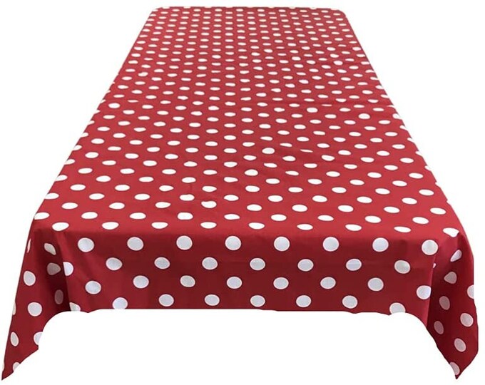 New Creations Fabric & Foam Inc, Polka Dot Poly Cotton Tablecloth ( White Dot on Red. Choose Size Below