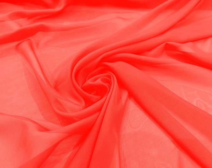 Neon Pink 58/60" Wide 100% Polyester Soft Light Weight, Sheer, See Through Chiffon Fabric/ Bridal Apparel | Dresses | Costumes/ Backdrop