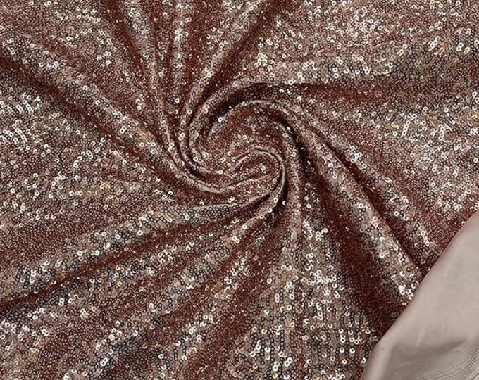 Rose Gold - Mini Glitz Sequins on a 4 Way Stretch Spandex Fabric- Sold by The Yard.