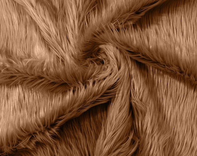 Dark Camel Long Pile Soft Faux Fur Fabric for Fur suit, Cosplay Costume, Photo Prop, Trim, Throw Pillow, Crafts.
