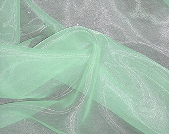 Aqua Green 58/60" Wide 100% Polyester Soft Light Weight, Sheer, See Through Crystal Organza Fabric Sold By The Yard.