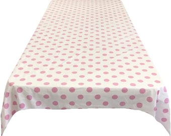 New Creations Fabric & Foam Inc, Polka Dot Poly Cotton Tablecloth ( Pink Dot on White. Choose Size Below