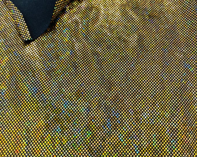 Gold/black 58/60” Wide Shattered Glass Foil Iridescent Hologram Dancewear 4 Way Stretch Spandex Nylon Tricot Fabric by the yard.