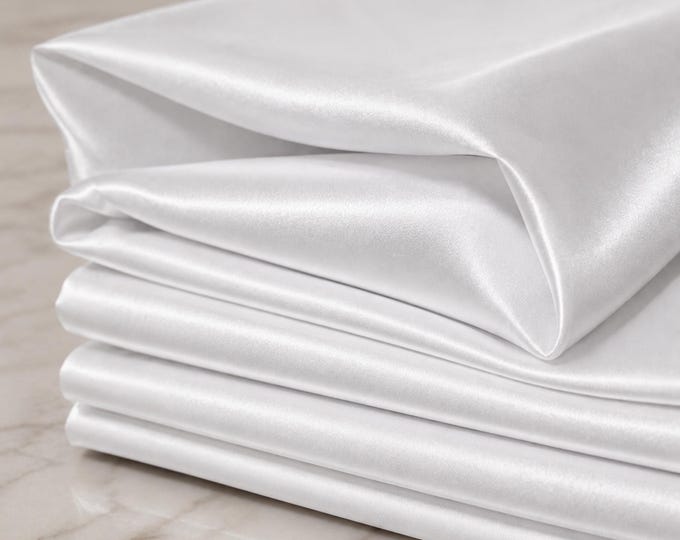 White Heavy Shiny Satin Stretch Spandex Fabric 58" Wide, Bridal Satin Fabric, Wedding Dress Fabric, Stretch Apparel Fabric By The Yard