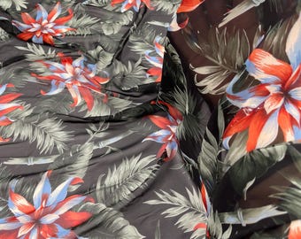 Orange/Blue Multi Color Floral Print On A Black Chiffon Fabric 58''/Sold By The Yard