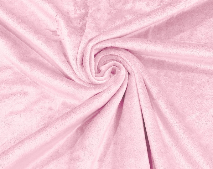 Light Pink Minky Smooth Soft Solid Plush Faux Fake Fur Fabric Polyester- Sold by the yard.