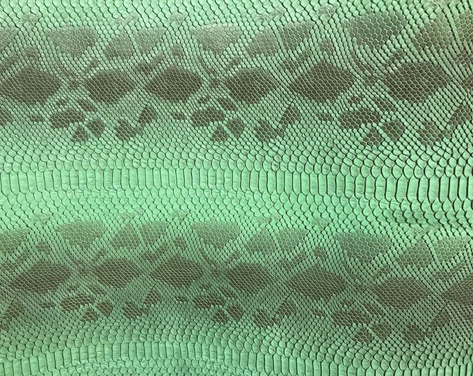 Green -brown , 53/54" Wide Snake Fake Leather Upholstery, 3-D Viper Snake Skin Texture Faux Leather PVC Vinyl Fabric by The Yard