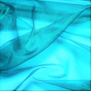 Teal Blue 58/60&quot; Wide 100% Polyester Soft Light Weight, Sheer, See Through Crystal Organza Fabric Sold By The Yard.