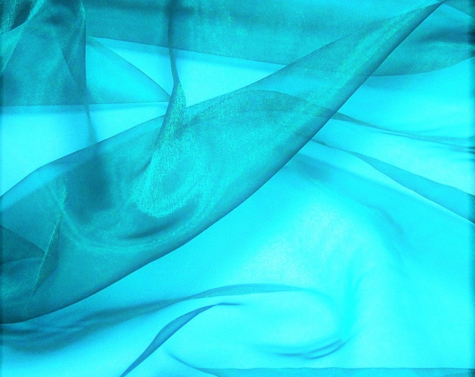 Teal Blue 58/60" Wide 100% Polyester Soft Light Weight, Sheer, See Through Crystal Organza Fabric Sold By The Yard.