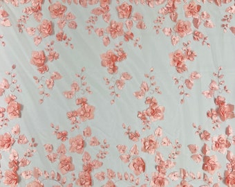 Blush Double Scalp Orquidia 3d floral design embroider with pearl in a mesh lace fabric-dresses-fashion-decoration-prom-sold by the yard.