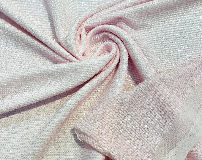 Pink chain shiny sequins design on a 4 way stretch mesh fabric -prom-sold by the yard.