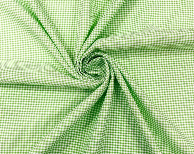 Lime Green Gingham 1/8” Squares, Polyester Checkered Fabric- Sold by the yard