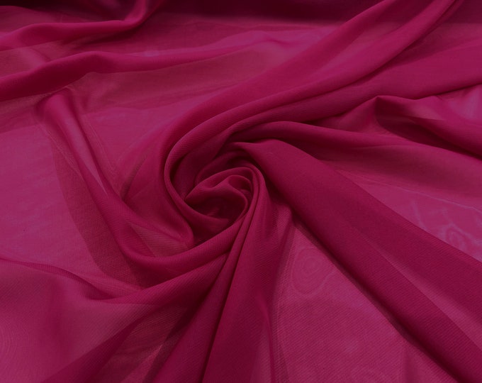 Fuchsia 58/60" Wide 100% Polyester Soft Light Weight, Sheer, See Through Chiffon Fabric/ Bridal Apparel | Dresses | Costumes/ Backdrop