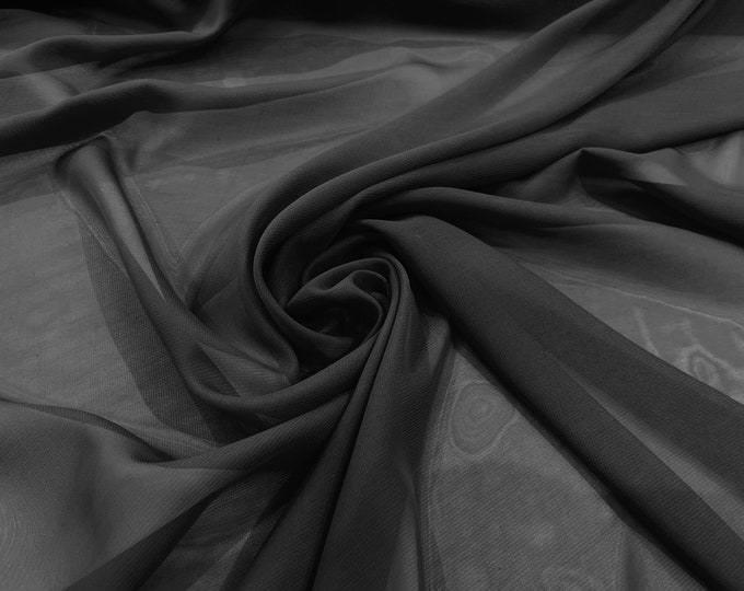 Black 58/60" Wide 100% Polyester Soft Light Weight, Sheer, See Through Chiffon Fabric/ Bridal Apparel | Dresses | Costumes/ Backdrop