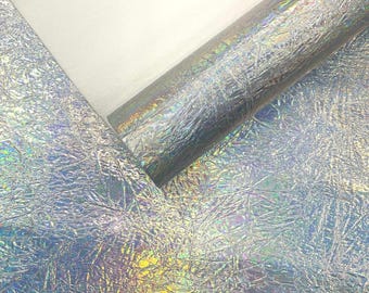 Chrome Mirror Vinyl, Holographic Silver Upholstery Fabric 54" Wide for Crafting
